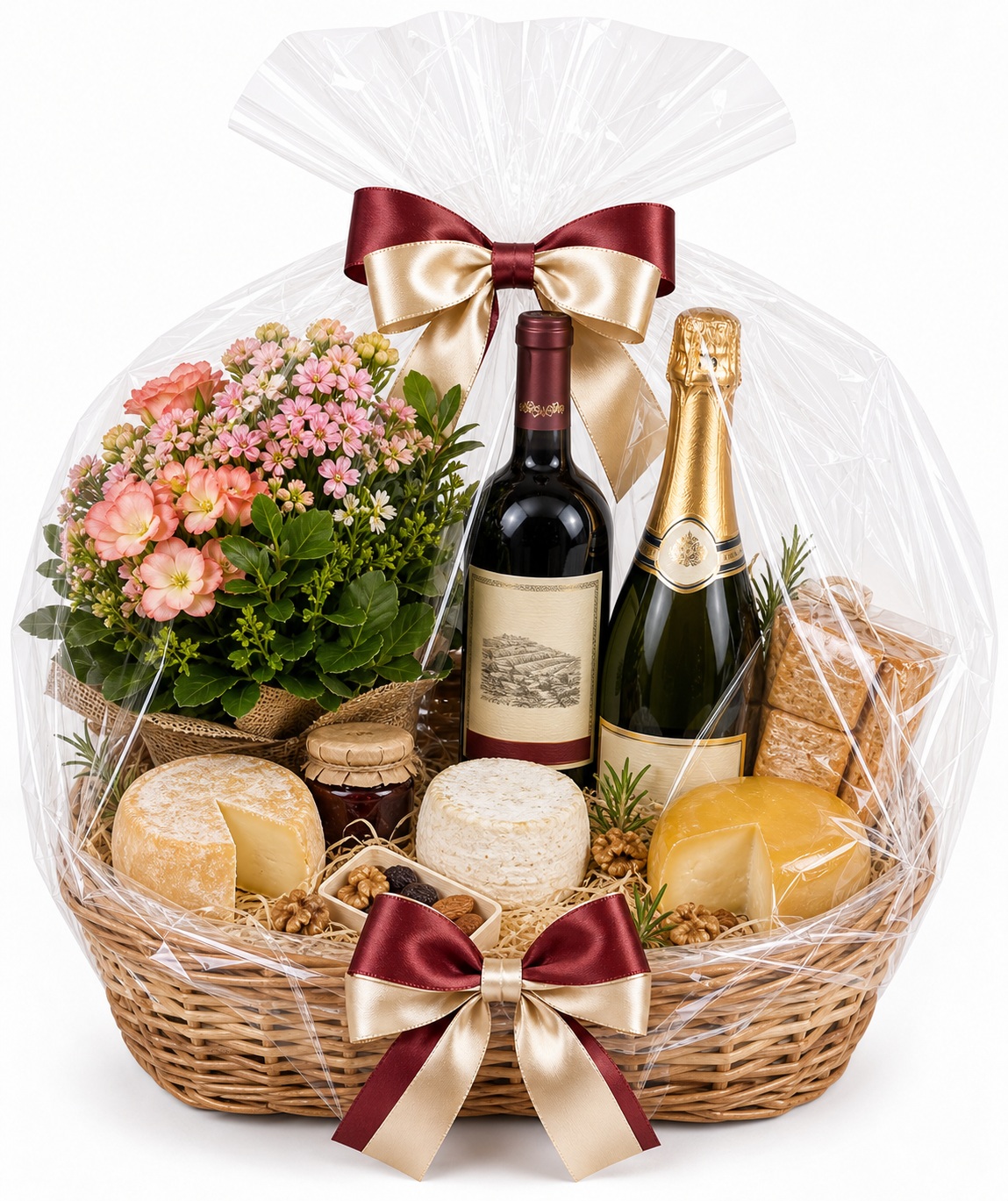 Cesta Delícias com Queijos e Vinhos Cesta Delícias com Queijos e Vinhos para entrega em Portugal com compra online simples e apresentação cuidada.
