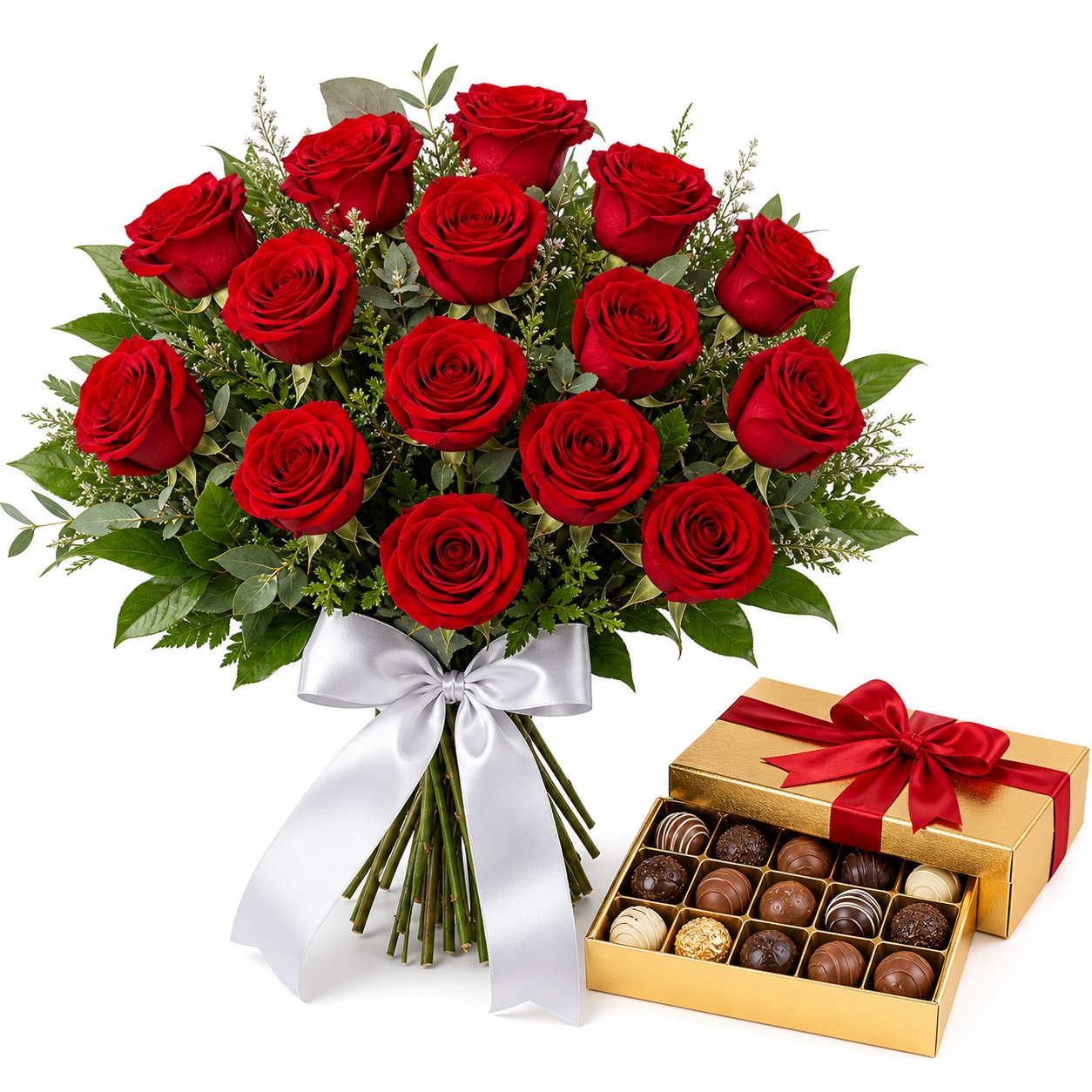 bouquet-13-rosas-chocolates-ecommerce.jpg Bouquet Tradicional de para entrega em Portugal com compra online simples e apresentação cuidada.